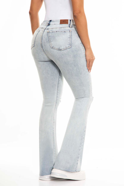 Ref. S2465 Light blue elastic flared casual jean