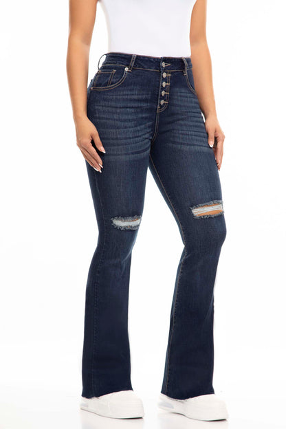 Ref. S2458 Dark blue stretch bell-bottom jeans