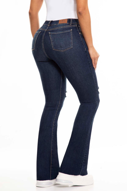 Ref. S2458 Dark blue stretch bell-bottom jeans