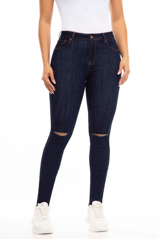 Ref. S2446 Industrial high-rise skinny elastic jeans in dark blue