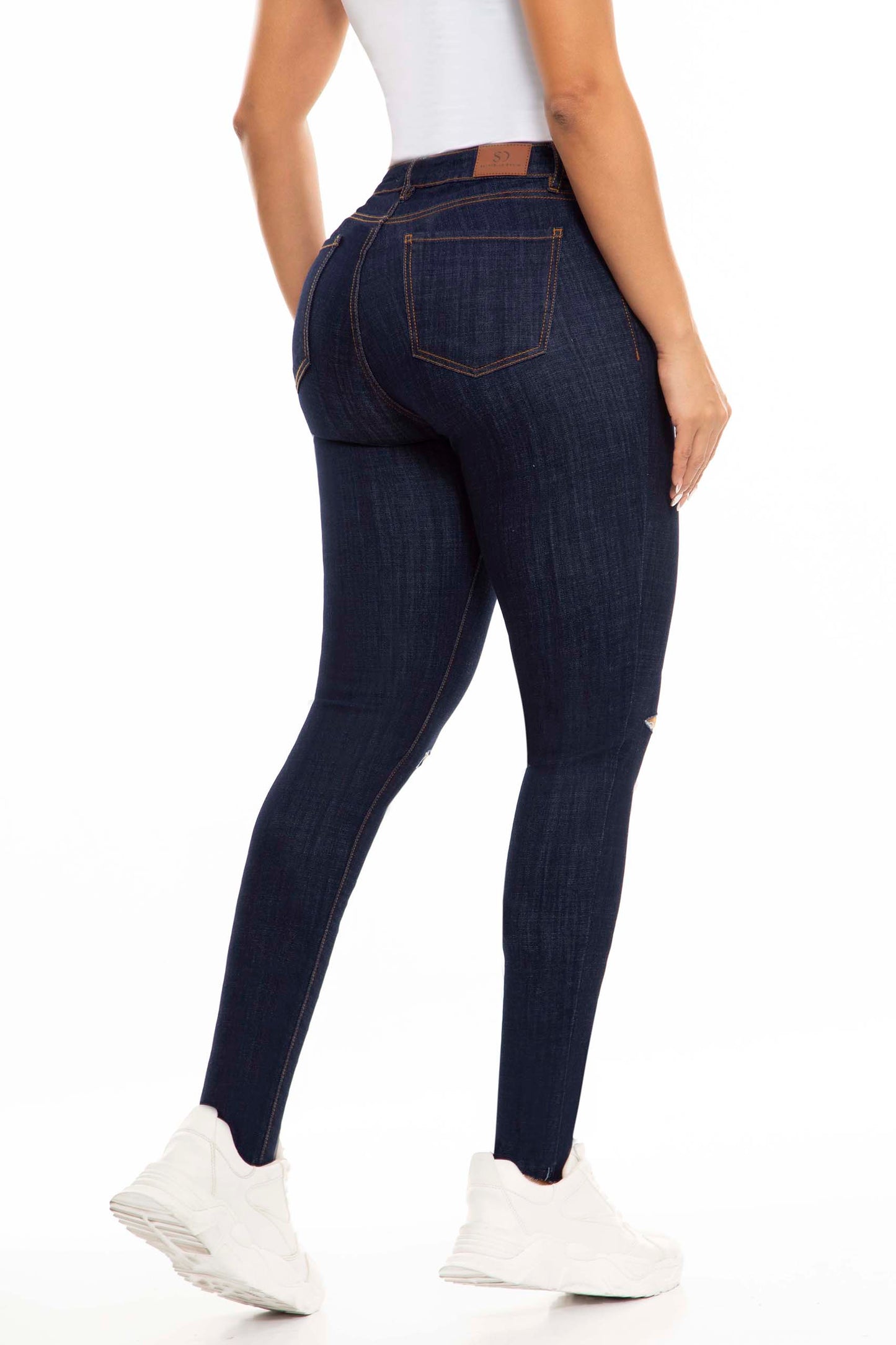 Ref. S2446 Industrial high-rise skinny elastic jeans in dark blue