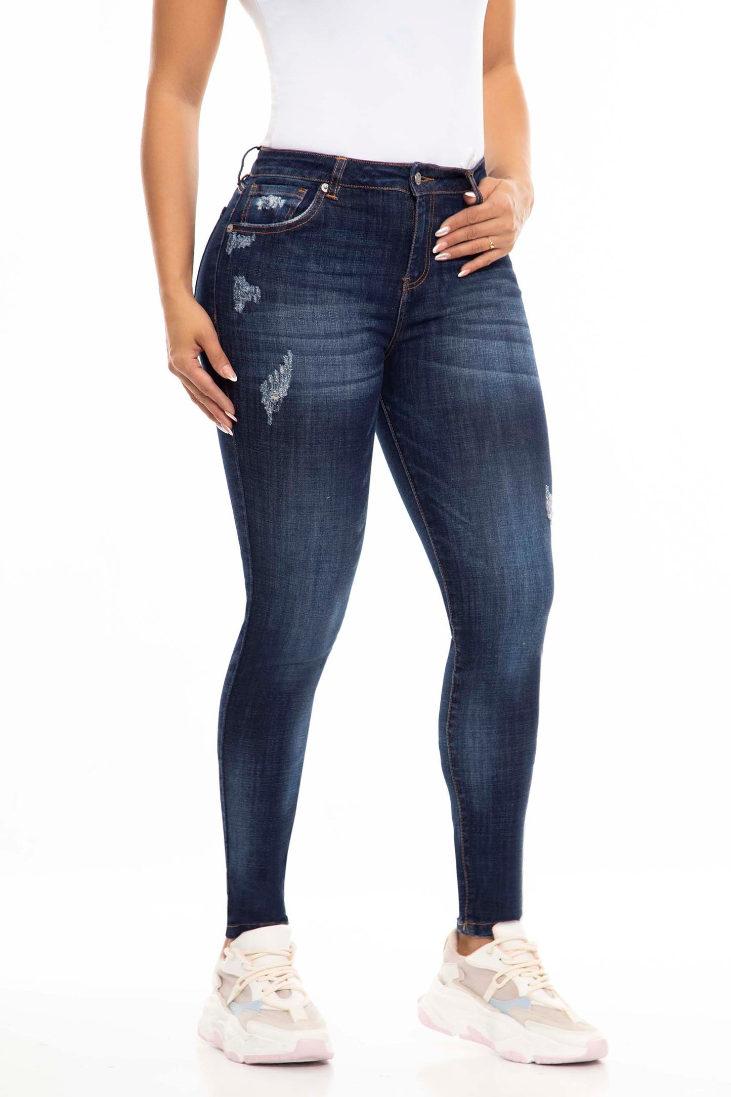 Ref. S2447 Dark blue high rise skinny elastic jeans