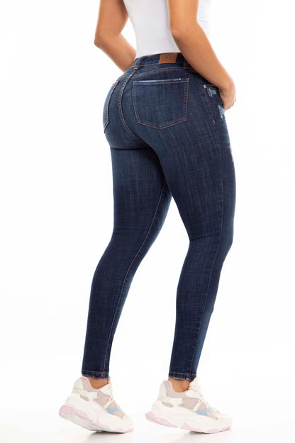 Ref. S2447 Dark blue high rise skinny elastic jeans