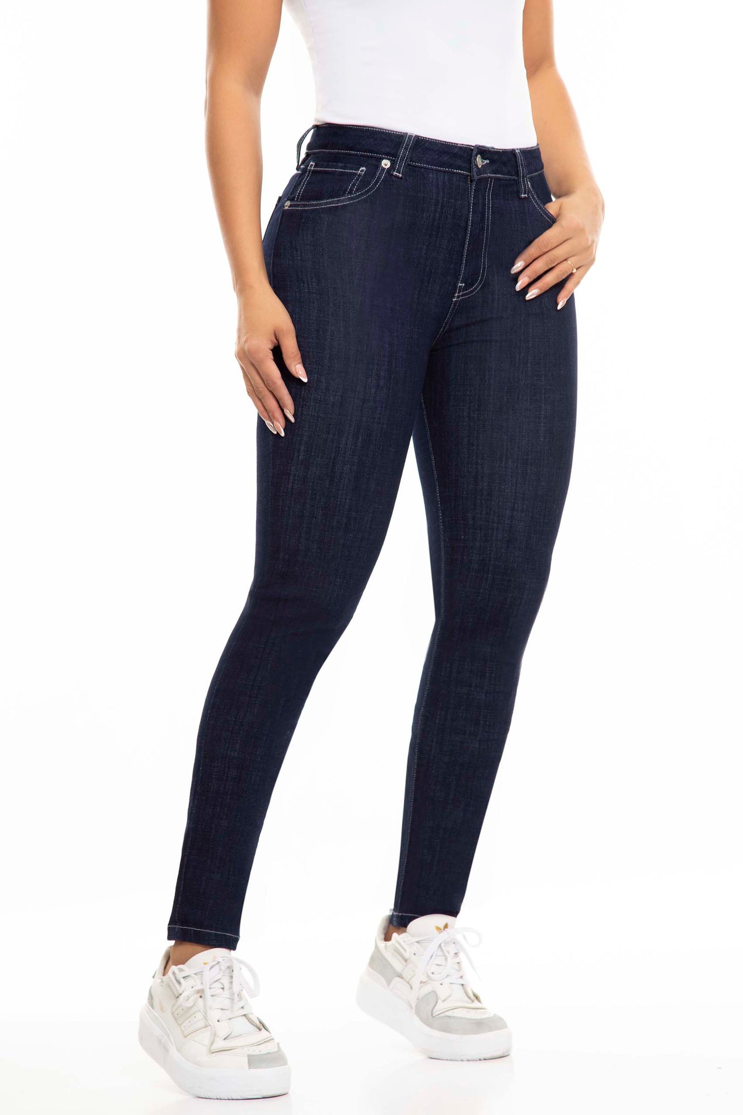 Ref. S2445 Dark blue industrial skinny high-rise elastic jeans