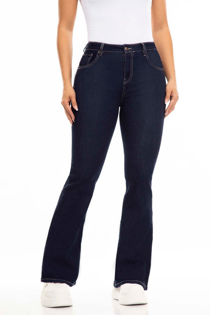 Ref. S9906 Dark blue high-waisted industrial bell-bottom jeans