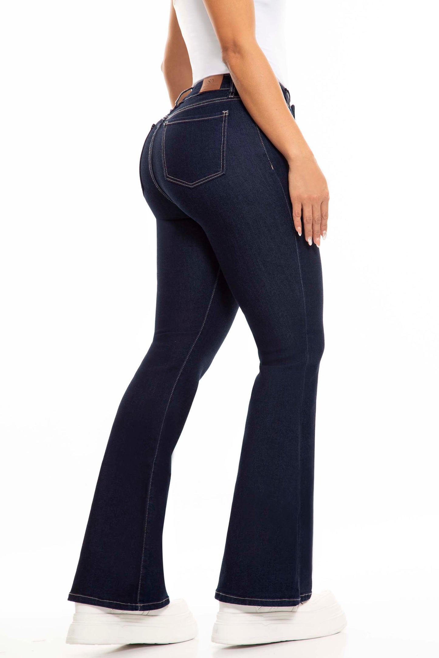 Ref. S9906 Dark blue high-waisted industrial bell-bottom jeans