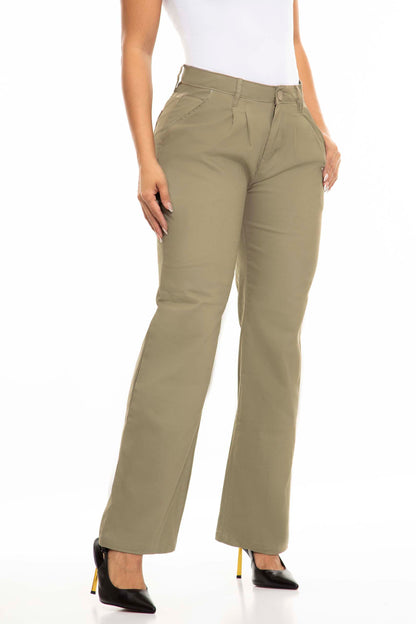 Ref. S2393 Classic high-waisted and wide-leg trousers in olive