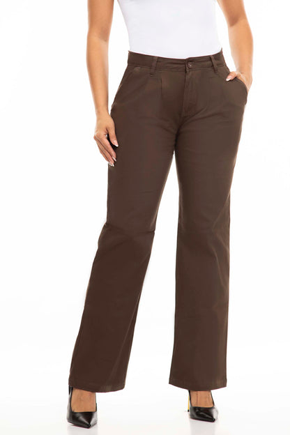 Ref. S2394 Classic high-waisted and wide-leg chocolate trousers