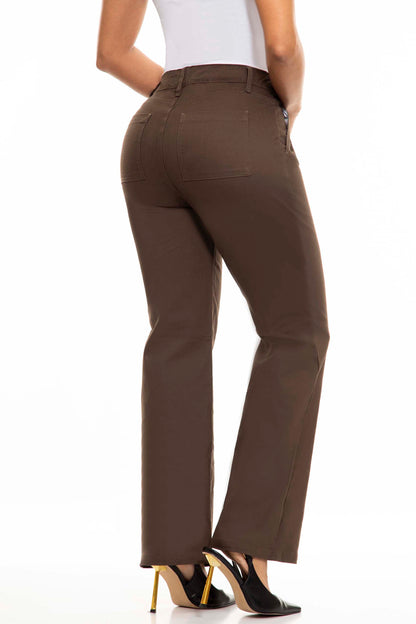 Ref. S2394 Classic high-waisted and wide-leg chocolate trousers