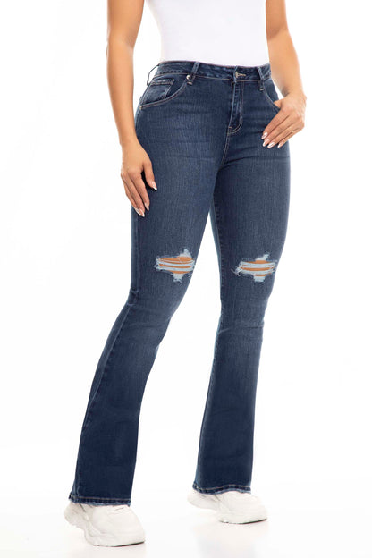 Ref. S2409 Dark blue high rise bell bottom stretch jeans