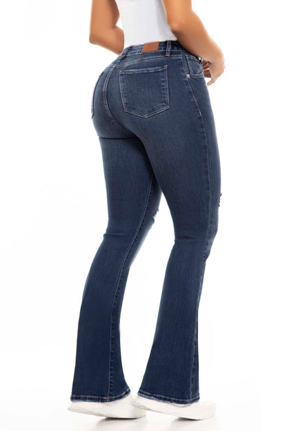 Ref. S2409 Dark blue high rise bell bottom stretch jeans