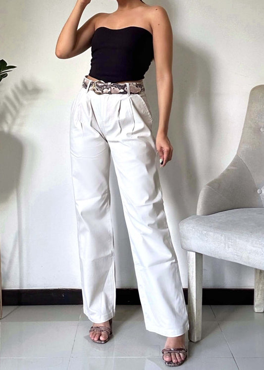 Ref. S2395 Classic high-waisted wide-leg beige trousers