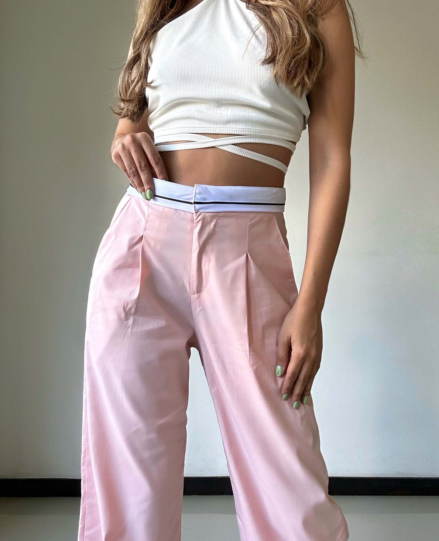 Ref. S2400 Classic high-waisted wide-leg trousers Pink